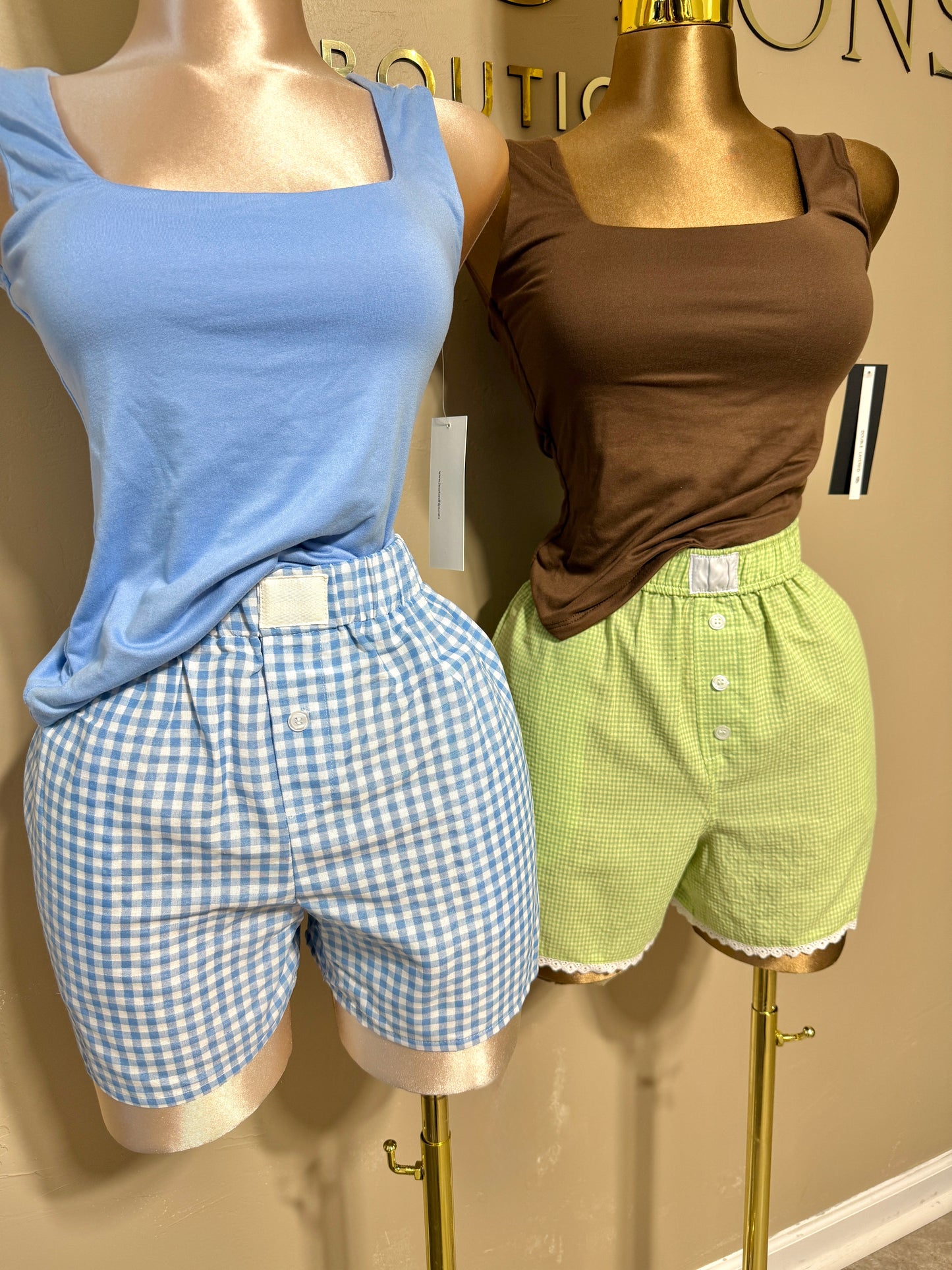 BLUE high waisted gingham shorts