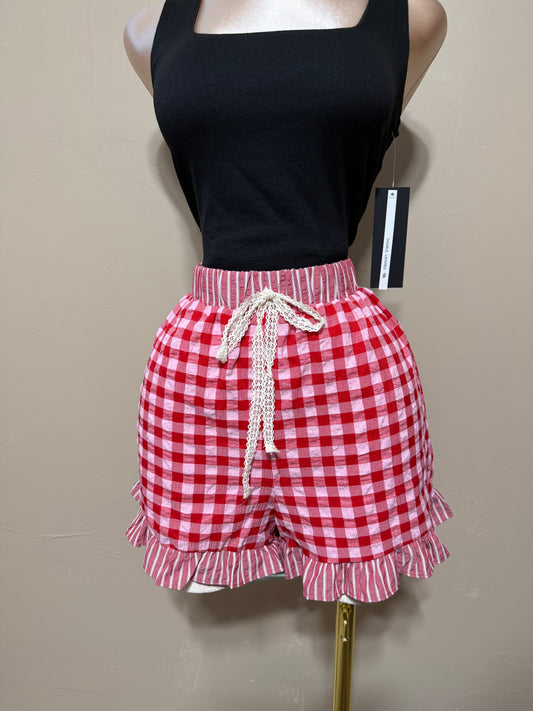 Red ruffle shorts
