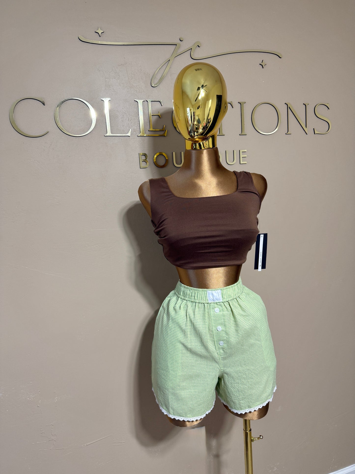 GREEN high waisted gingham shorts