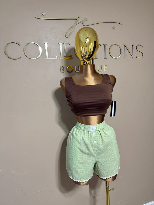 GREEN high waisted gingham shorts