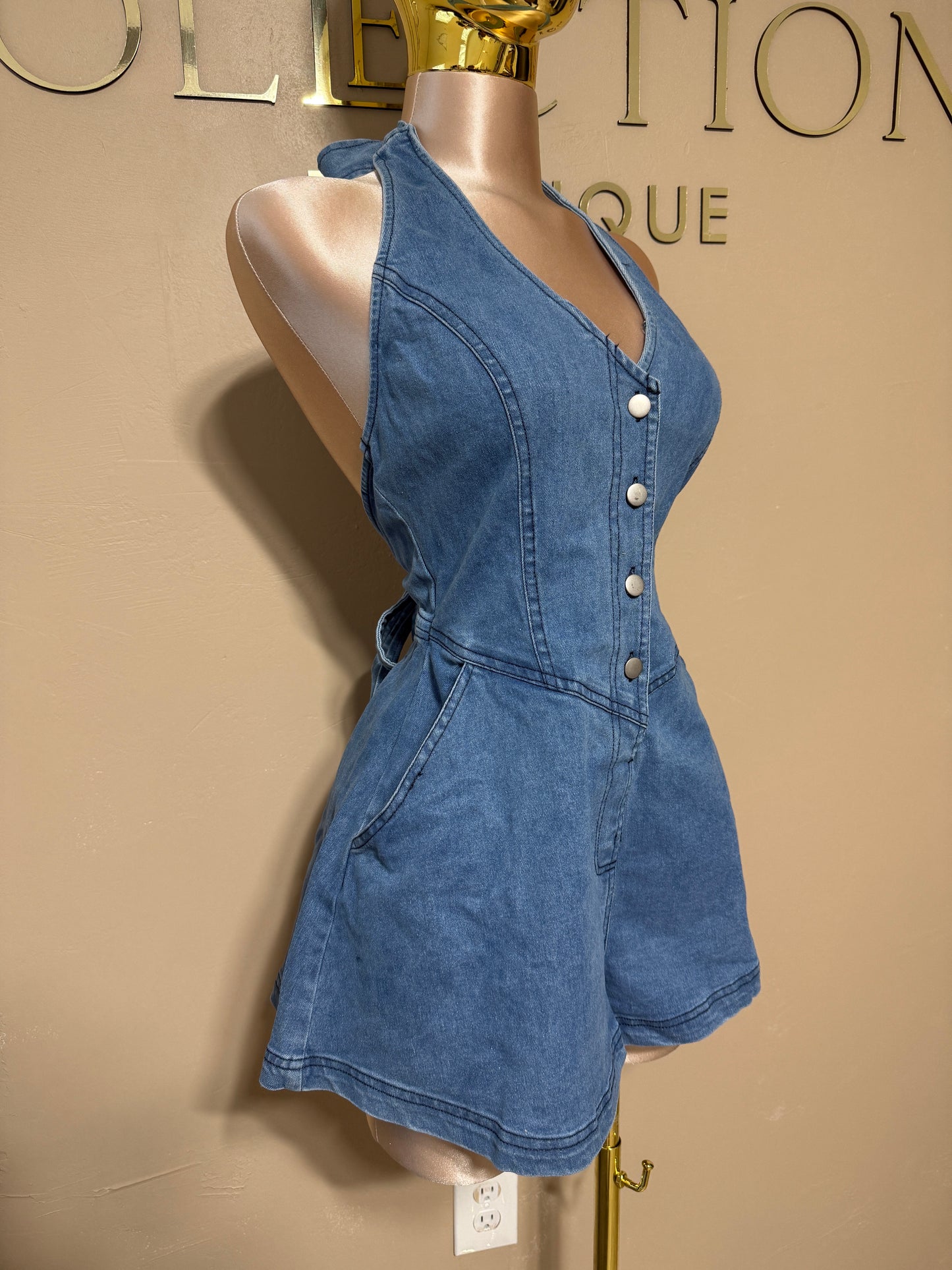 Denim Bow Romper