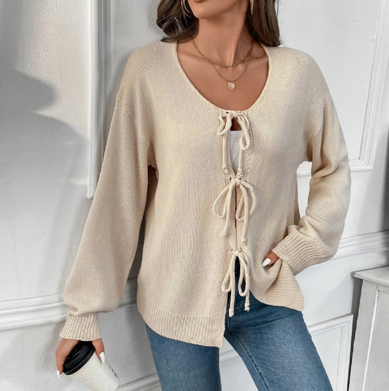 Loose fit- tie front cardigan